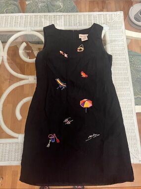 Ultra Dress Collection Black Midi Dress with Multicolor Beach Embroidery